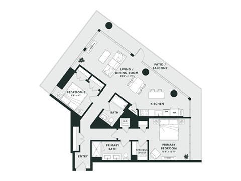 Floor plan for 2 beds, 2 baths, 1209 sqft